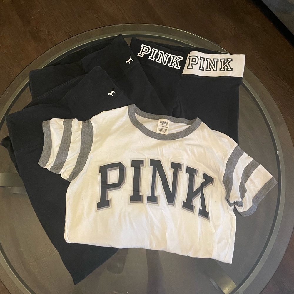 BUNDLE- 3 pairs of Victoria Secret VsS PINK leggings and 1 tee